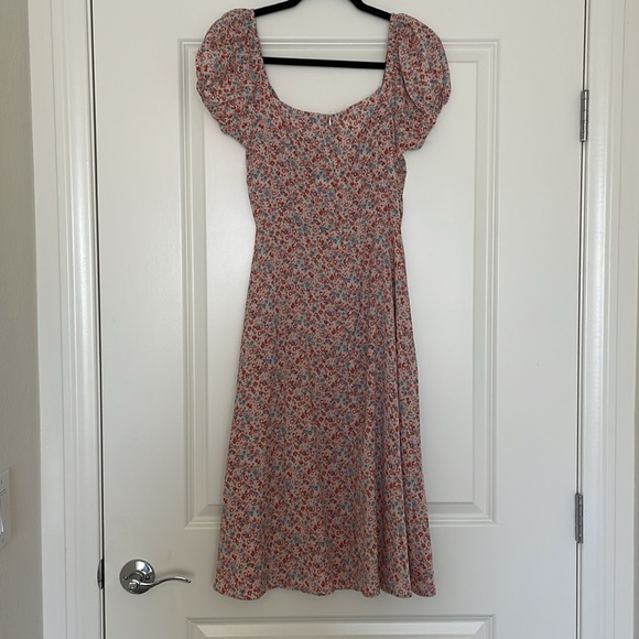 SHEIN Puff Sleeve Ruched Bust Ditsy Floral Milkmaid Dress - Picture 8 of 9